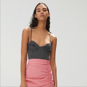 Zara black and white polka dot satin bodysuit